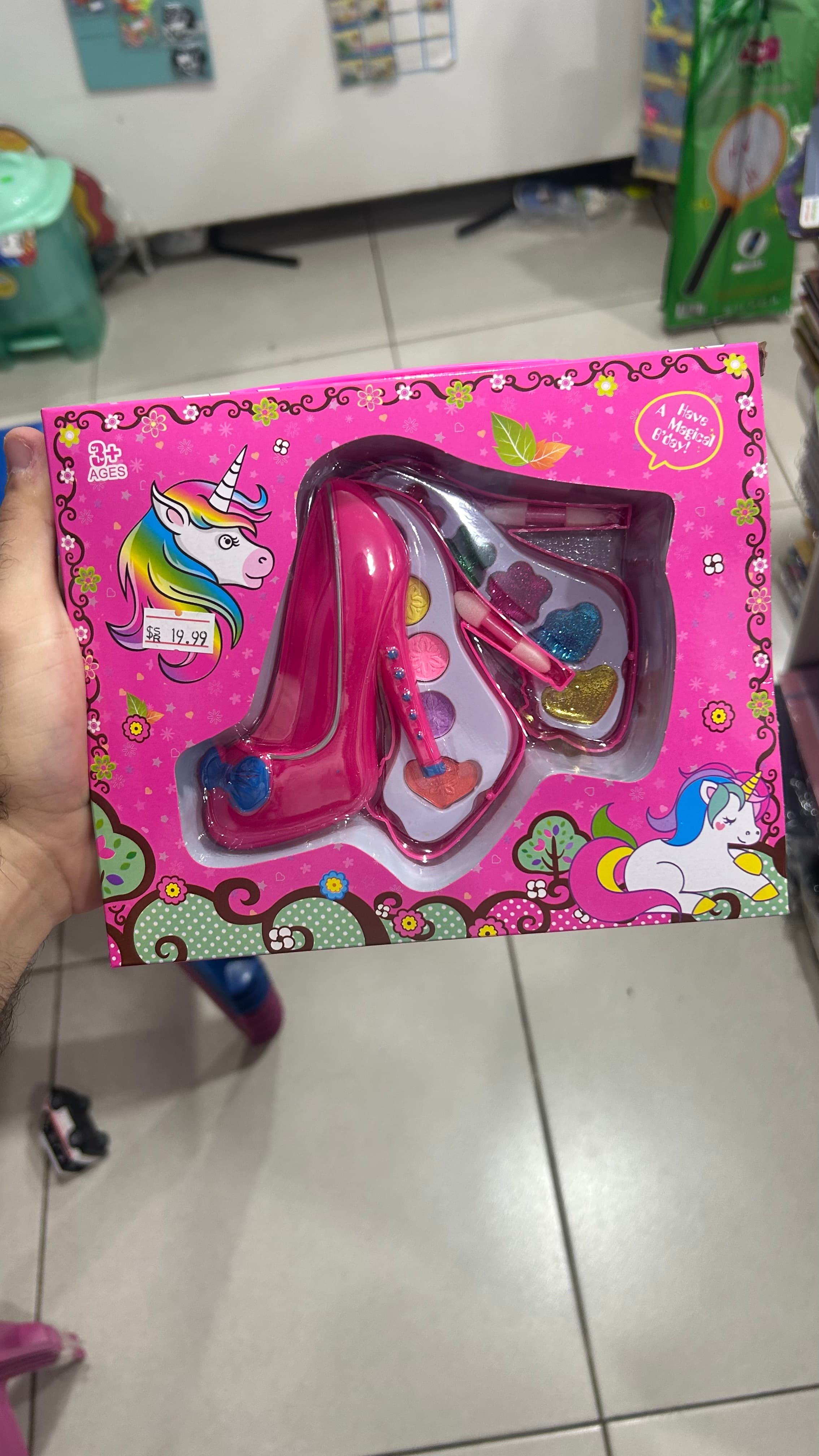 Kit Infantil Maquiagem Unicórnio Salto Rosa